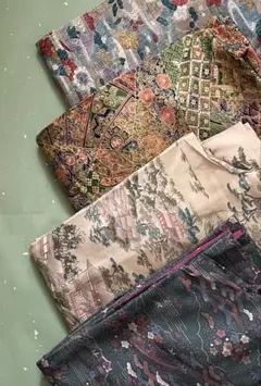 着物4枚まとめ売り 同一モチーフ古典柄 素材ミックス リメイク素材KL004