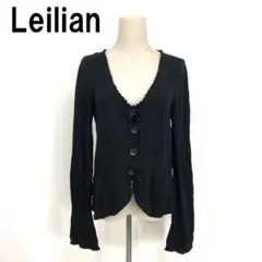 A7325 レリアン 長袖カーディガン ウール カシミヤ フリル 黒 11