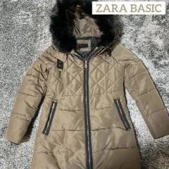 ZARA BASIC ダウンコート キルティング ファー フード付き ゴールド