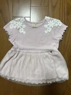 プティマイン 肩お花レース チュールトップス 100サイズ