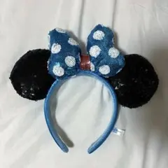 ミニーマウスカチューシャ 青・黒・白 スパンコール