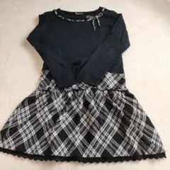 Pom ponette 長袖チェック柄ワンピース M