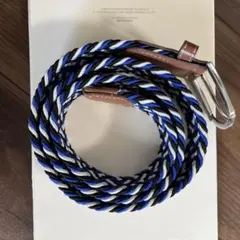 編み込みデザイン ベルト 青 白 黒