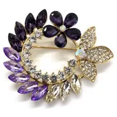 蝶×花モチーフ ラインストーン ブローチ ヴィンテージ風 アンティーク調 上品