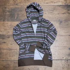 00s old uniqlo ダブルジップ/パーカー y2k ボーダー柄　平成