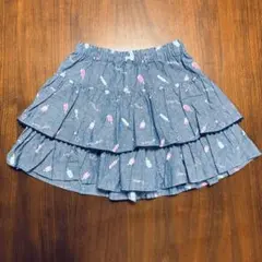 【メゾピアノ】140cm 可愛い刺繍入りデニム風キュロットスカート