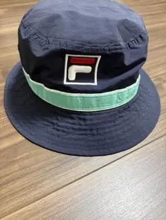 FILA バケットハット 58cm ネイビー ミントライン ナイロン ロゴ
