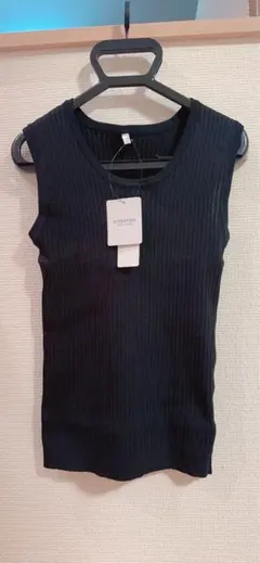 リブ編み ブラック タンクトップ ONE SIZE