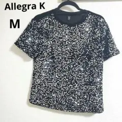 【美品タグ付】Allegra K【M】黒 スパンコール　ベロア　Tシャツ