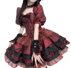 ゴスロリ 赤と黒のドレス Sサイズ