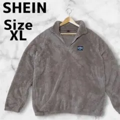 ★未使用品★SHEIN ハーフジップ ボアフリース ブラウン XL 刺繍 メンズ