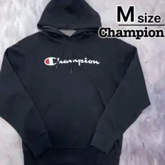 Champion　プルオーバーパーカー　M　ブラック　プリント　ロゴ　USA古着
