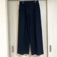 美品　ユニクロ UNIQLO ブラッシュドジャージーワイドパンツ ネイビー L