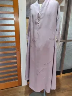 着物リメイク　薄紫色 ロングワンピース 七分袖