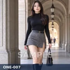 ONE-007 AI美女 黒ニット 回廊を歩く大人の装い A4光沢ポスター