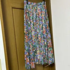 【美品】花柄 プリーツロングスカート