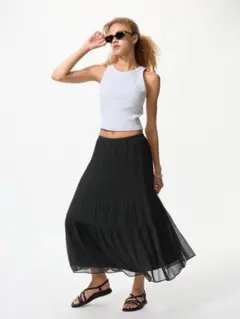 UNIQLO シフォンティアードスカートブラック S
