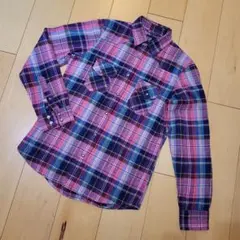 GAPメンズピンク系チェック長袖ネルシャツXS