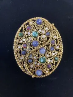多色宝石付き金色ブローチ サイズ 6cm✖️５cm