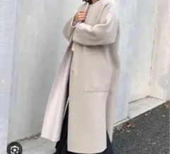 フレイアイディー　ウールカシミアバイカラーリバーコート　ベージュ　ピンク