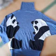 EVEXbyKRIZIAパンダ柄 タートルネックニットブルー