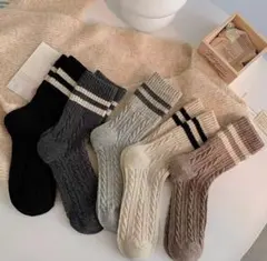 靴下　ソックス　レディース　23-25cm ケーブル編み　5足セット　まとめ売り