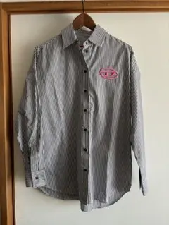 【新品】DIESELディーゼル白黒ストライプピンクオーバルDシャツ