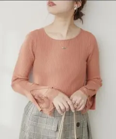 natural couture 前後2WAY袖口レースリブニット