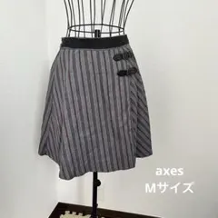 axesグレーと赤のストライプ フレアスカート M