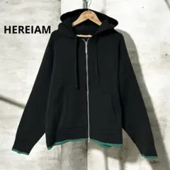 HEREIAM MEN バイカラー スムース ニット パーカー 黒 3 ジップ