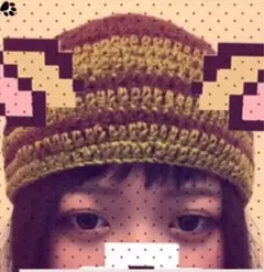 自作ブラウン、グリーンニット帽