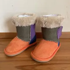 ミキハウス　キッズブーツ 14cm オレンジ カーキ ファー付き