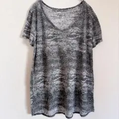 モッシモ 杢柄 チュニック Ｖネック 半袖 XXL 灰 黒 麻混 ゆったりのサムネイル