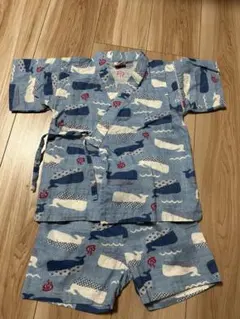 クジラ柄 甚平 110cm 綿製 上下セット
