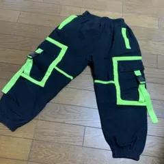 カーゴパンツ 黒 蛍光グリーン