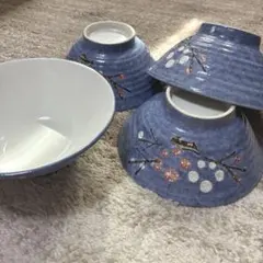 和食器 陶器 どんぶり　麺 4個セット 梅柄 昭和レトロ