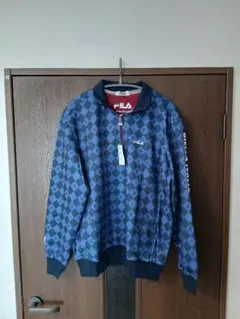 FILA ネイビー ダイヤモンドパターン トレーナー Lサイズ