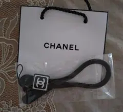 新品袋付ノベルティシャネルCHANEL黒ナイロン携帯ストラップログ入送料無料