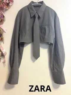 ZARAザラ　クロップドシャツ ネクタイ付き　MEX30 グレー