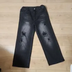 ダメージ加工 　ブラック　 ワイドパンツ