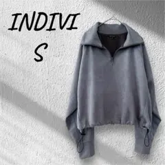 INDIVI ハーフジッププルオーバー スウェット ドローコード グレー 36