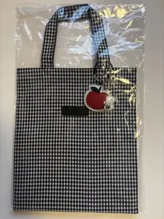 ファミリア　ギンガムチェック　ブラック　モノトーン　縦型トートバッグ