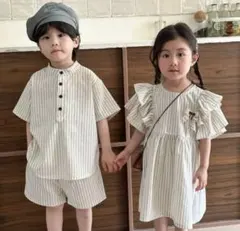 韓国子供服　ストライプ　ワンピース　90cm