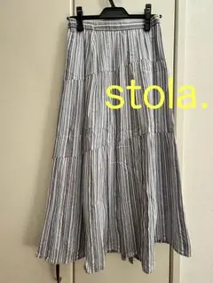 stola. ストライプ フレアロングスカート　グレー❌ブルー❌白　ストライプ