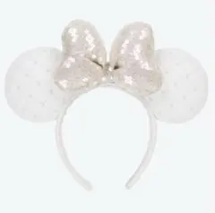 ディズニーカチューシャ 白 リボン パール