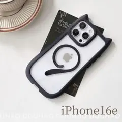 iPhone16eケース ネコ耳 黒猫 クリア スマホ　携帯アクセサリー
