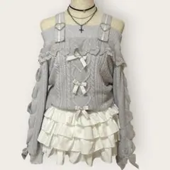 新品未使用 LIZLISA リズリサ レースアップスリーブオフショルニット