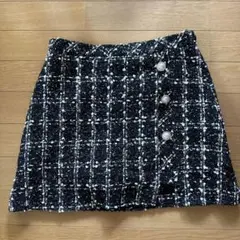GRLインパン裏地付き アシンメトリーツイードチェックミニスカート
