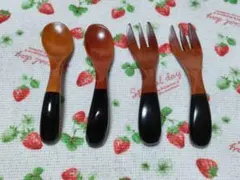 漆塗り　木製スプーン　フォーク　4点セット