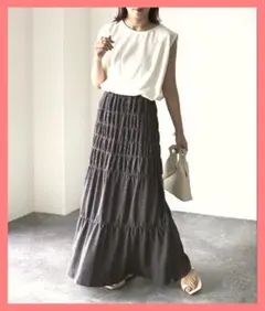 ☆超美品☆大人カワイイ♪ストレッチギャザージャージロングスカート☆